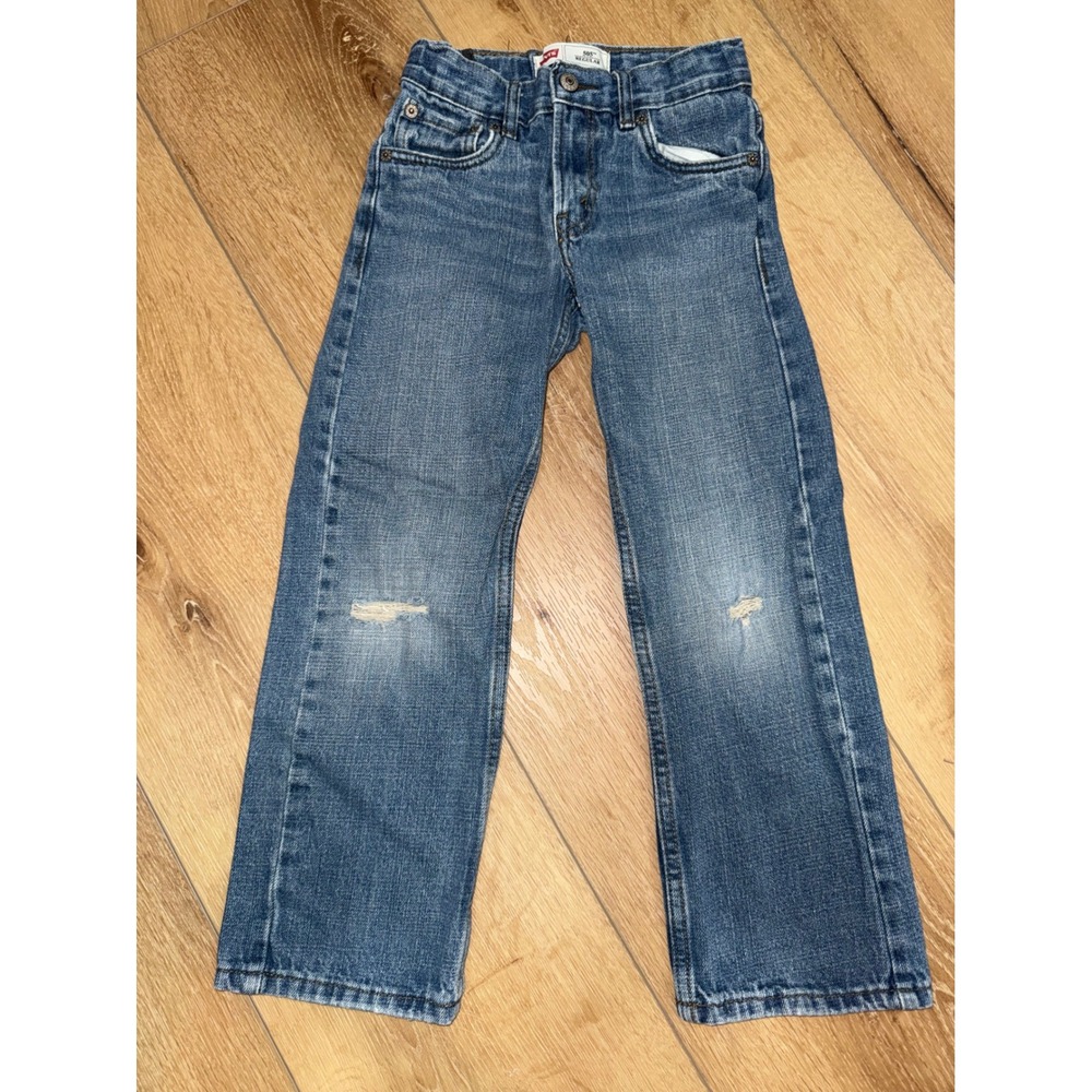 Levis 505 Fit Boys Jeans Size 7 Reg Medium‎ Wash Denim Distressed Straight